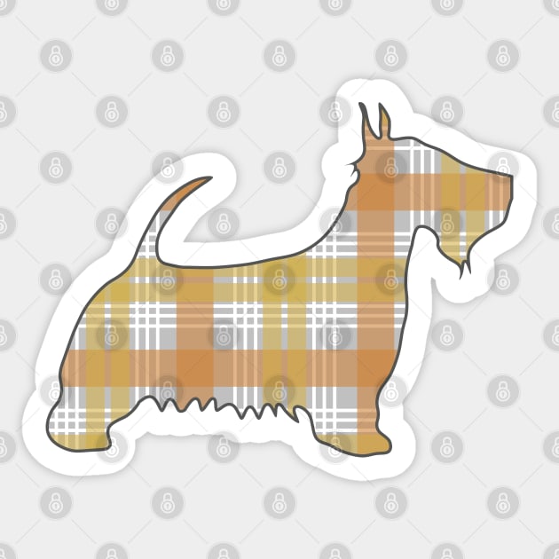 Metallic Gold, Silver and Bronze Tone Tartan Scottish Terrier Dog Silhouette Sticker by MacPean